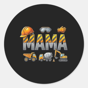 Grappige Mama Bouw Excavator Kinderen Matching Ronde Sticker