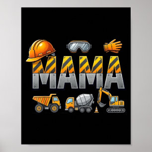 Grappige Mama Bouw Graafmachine Kinderen Matching Poster