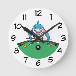 Grappige Man Cave Pool Shark Wandklokken Ronde Klok