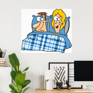 Grappige man en vrouw naar bed poster