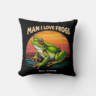 Grappige man Ik hou van kikkers Retro kikkersliefh Kussen