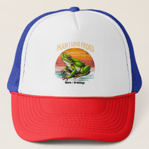 Grappige man Ik hou van kikkers Retro kikkersliefh Trucker Pet