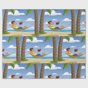 Grappige Man Ontspant in Strandhangmat Cadeaupapier