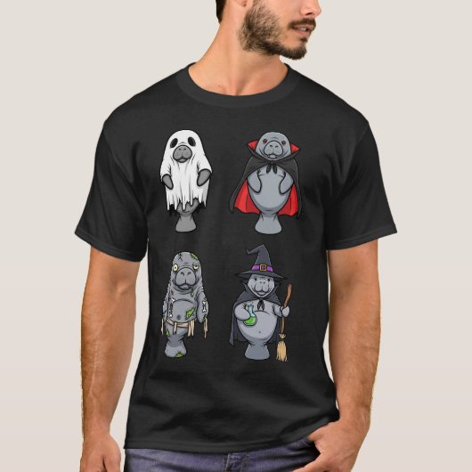 Grappige Manatee Ghost Witch Zombie Vampire Hallow T-shirt (Voorkant)