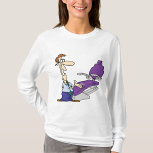 Grappige mannelijke tandarts en paarse tandartssto t-shirt