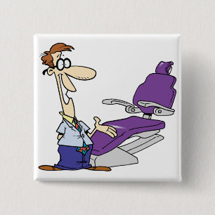 Grappige mannelijke tandarts en paarse tandartssto vierkante button 5,1 cm