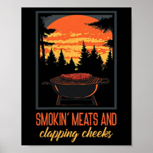 Grappige Mannen Bbq Shirt Smokin' Meats en klappen Poster