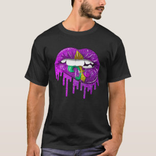 Grappige Mardi Gras Carnaval Paars Goud Lippen Ged T-shirt