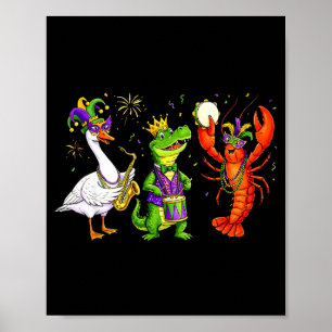 Grappige Mardi Gras Gans Alligator Rivierkreeft Ca Poster