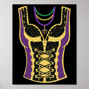 Grappige Mardi Gras Outfit Kostuum Masker Kralen v Poster
