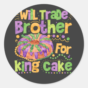 Grappige Mardi Gras ruilbroer voor King Cake Ronde Sticker