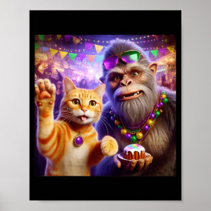 Grappige Mardi Gras Selfie Kat Bigfoot Citaat _3 Poster