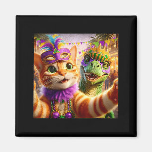 Grappige Mardi Gras Selfie Kat Dinosaurus Citaat _ Magneet