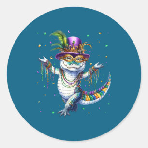Grappige Mardigator Mardi Gras Alligator Dans Carn Ronde Sticker