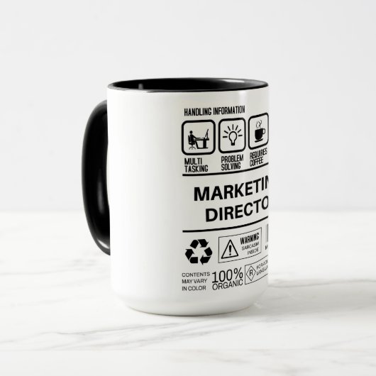 Grappige Marketing Directeur Handling Informatie Mok (Voorkant links)