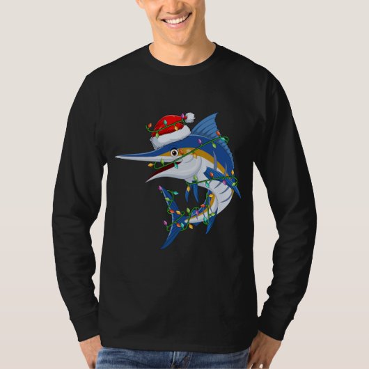 Grappige Marlin Visliefhebber Kerstmis Santa Hat M T-shirt (Voorkant)