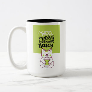 Grappige matcha kattenbeker tweekleurige koffiemok