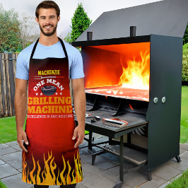 Grappige Mean Grilling Machine met Naam en Vlam Schort