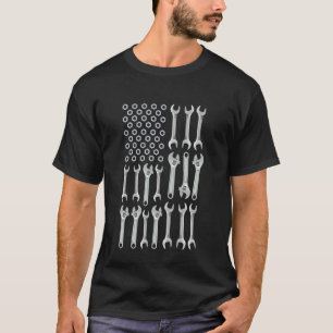 Grappige Mechanische Gereedschap Amerikaanse Vlag T-shirt