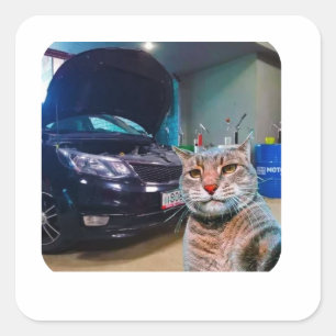 Grappige Mechanische Kat in Garage Sticker
