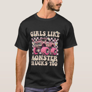Grappige meisjes zoals monstertrucks naar roze mon t-shirt
