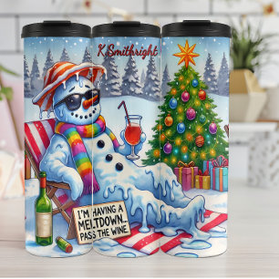 Grappige Meltdown Snowman met wijn Thermosbeker