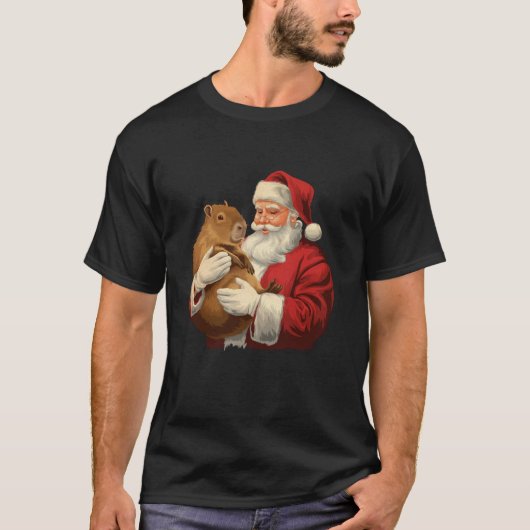 Grappige Meme Capybara Lover Kerstman Holding T-shirt (Voorkant)