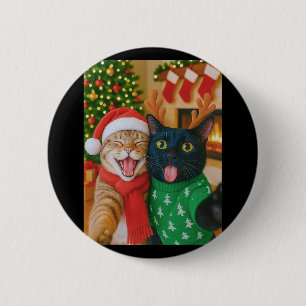 Grappige Meme Kat Maakt Een Selfie Kerstmis Xmas L Ronde Button 5,7 Cm