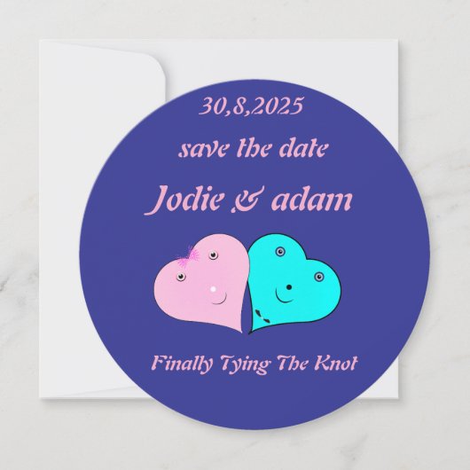 Grappige meneer en mevrouw harten save the date (Voorkant)