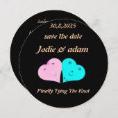 Grappige meneer en mevrouw harten save the date (Voorkant / Achterkant)