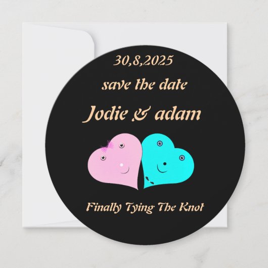 Grappige meneer en mevrouw harten save the date (Voorkant)