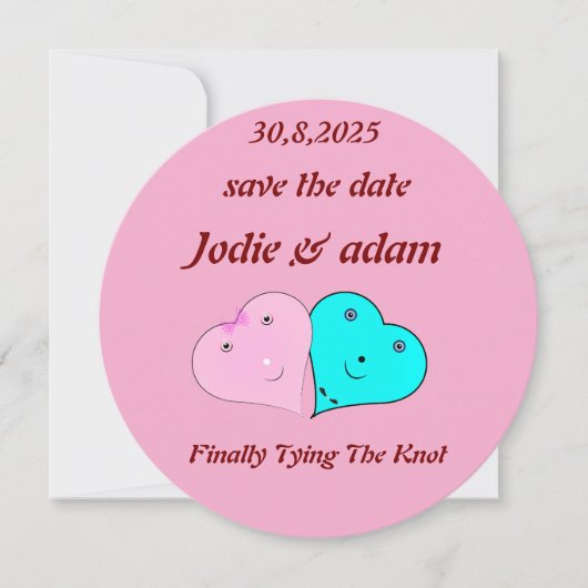 Grappige meneer en mevrouw harten save the date (Voorkant)