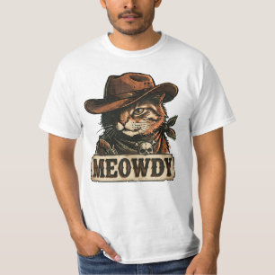 Grappige Meowdy Cowboy Kat Vintage Western Estheti T-shirt