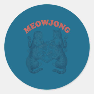 Grappige meowjong kat speelt mahjong retro ronde sticker