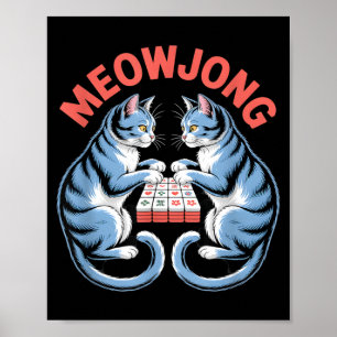 Grappige Meowjong Katten Spelen Mahjong Tegels Hum Poster