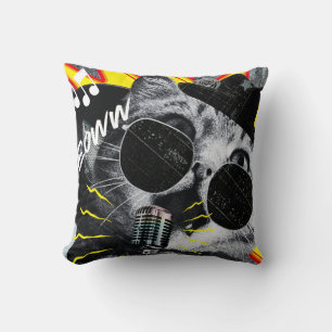 Grappige Meown Kat Muziek Retro Collage Worp Kusse Kussen