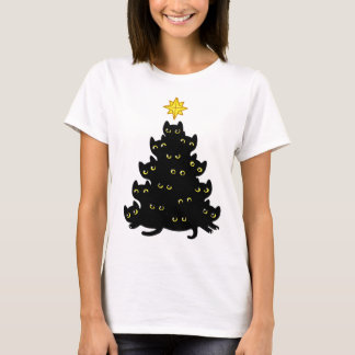 Grappige Meowy Kawaii zwarte katten kerstboom T-shirt