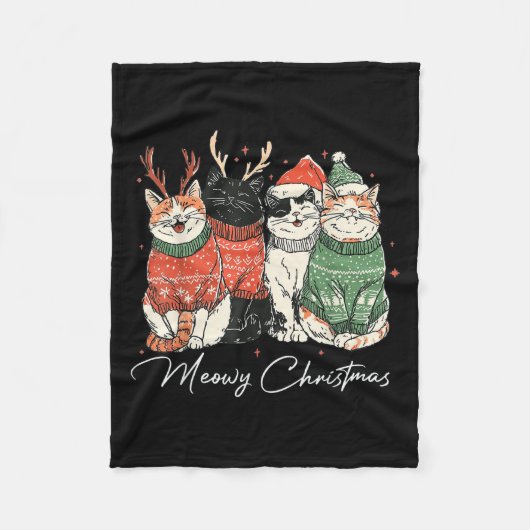 Grappige Meowy kerstmis voor Mannen vrouwen Kind Fleece Deken (Voorkant)