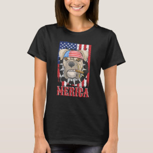 Grappige Merica Pit Bull Hond 4 juli Amerikaanse V T-shirt