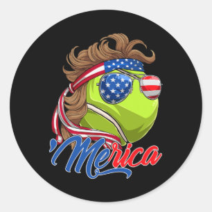 Grappige Merica Tennis Ll En Usa Vlag Sungles 4 ju Ronde Sticker