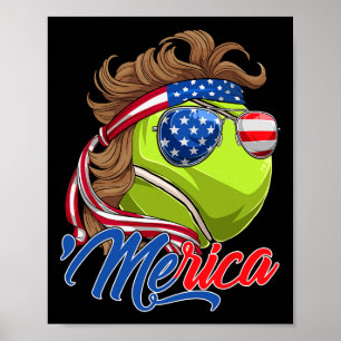 Grappige Merica Tennis Ll En Usa Vlag Sungles 4e V Poster