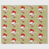 Grappige Merry Christmas Custom Santa Face Gold Cadeaupapier (Vlak)