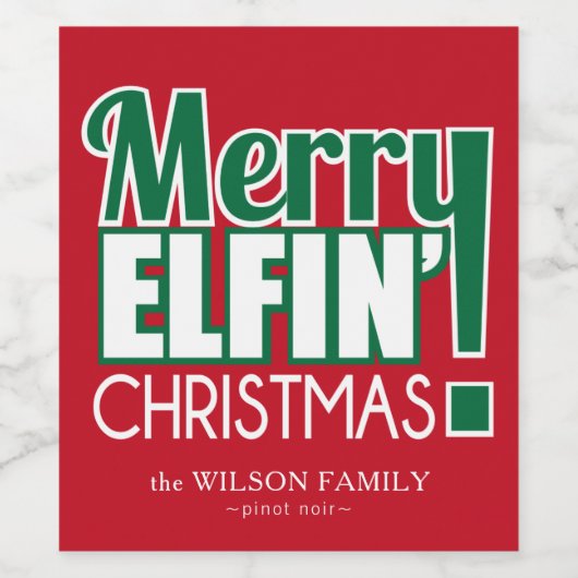 Grappige Merry Elfing Kerstmis Wijn Labels Wijn Etiket (Enkel label)