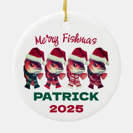 Grappige Merry Fishmas kerst Gevist Keramisch Ornament (Achterkant)