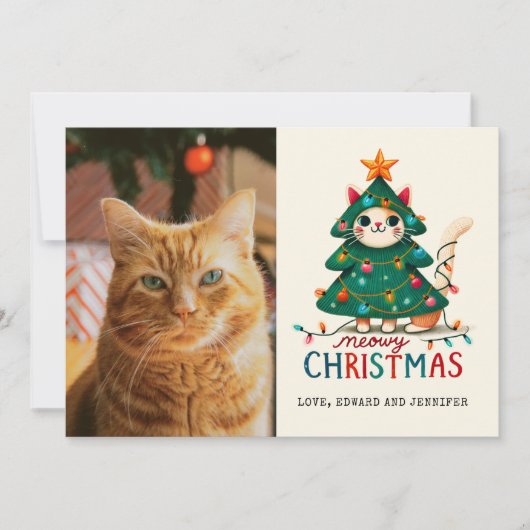Grappige Merry Meowy kerstfoto Kaart (Voorkant)