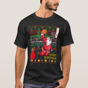 Grappige Merry Swishmas Santa spelen basketbal lel T-shirt