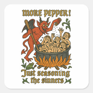 Grappige middeleeuwse Meme Devil Cartoon Halloween Vierkante Sticker