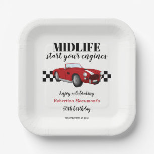 Grappige Midlife Vintage Rode Auto 50e Verjaardag Papieren Bordje