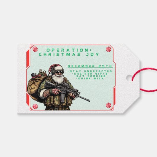 Grappige Militair/Kerstman Cadeaulabel (Voorkant (Horizontaal))
