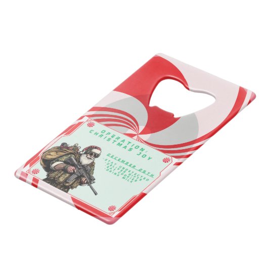 Grappige Militair/Kerstman Kredietkaart Flessenopener (Voorkant Gekanteld)